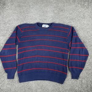 Bar Harbor Knits Sweater Mens XL Blue Red Striped Cotton Crewneck Made in USA